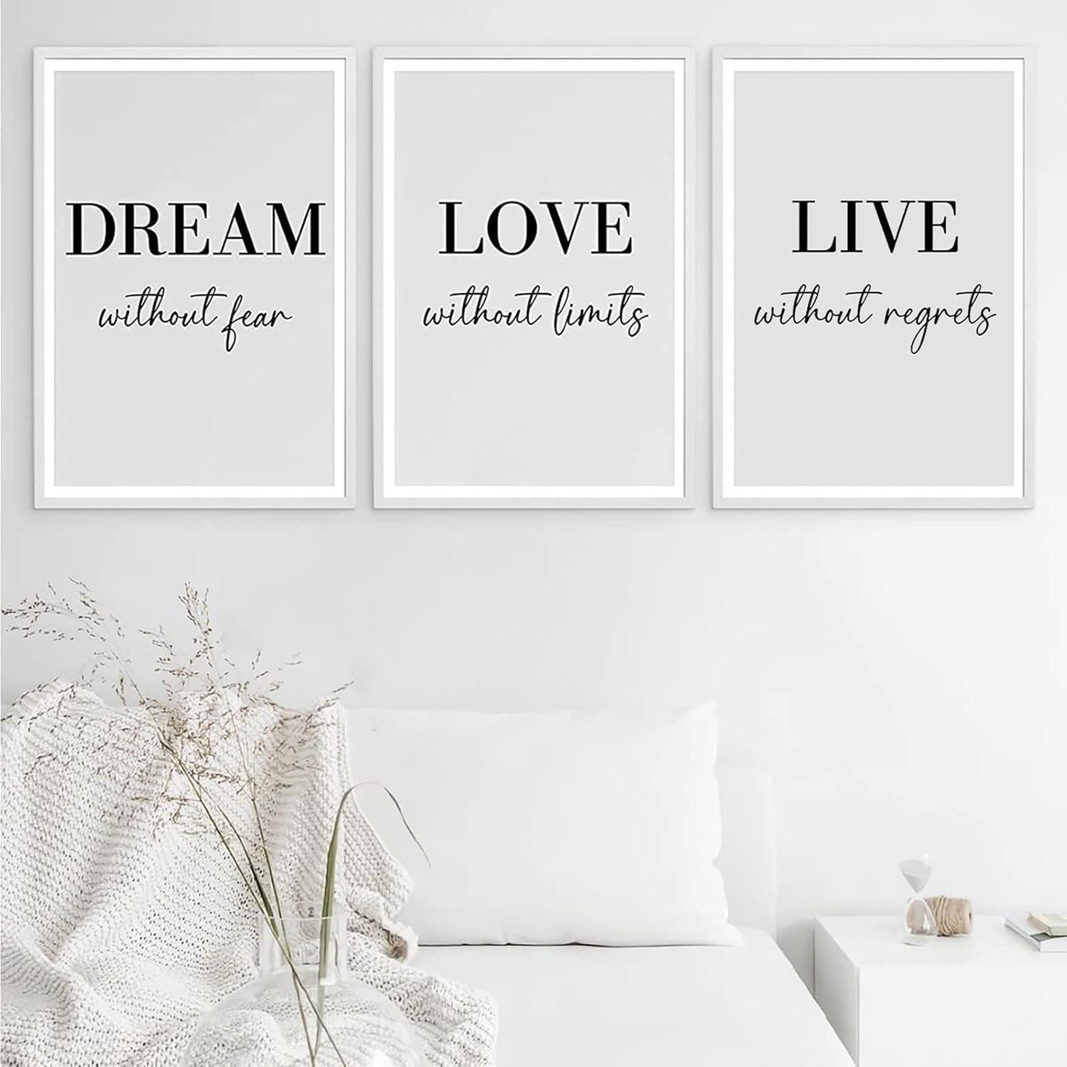 LuxusKollektion Poster Poster Set 3er Dream Love Live Schwarz Weiß Wandkunst 40x50cm
