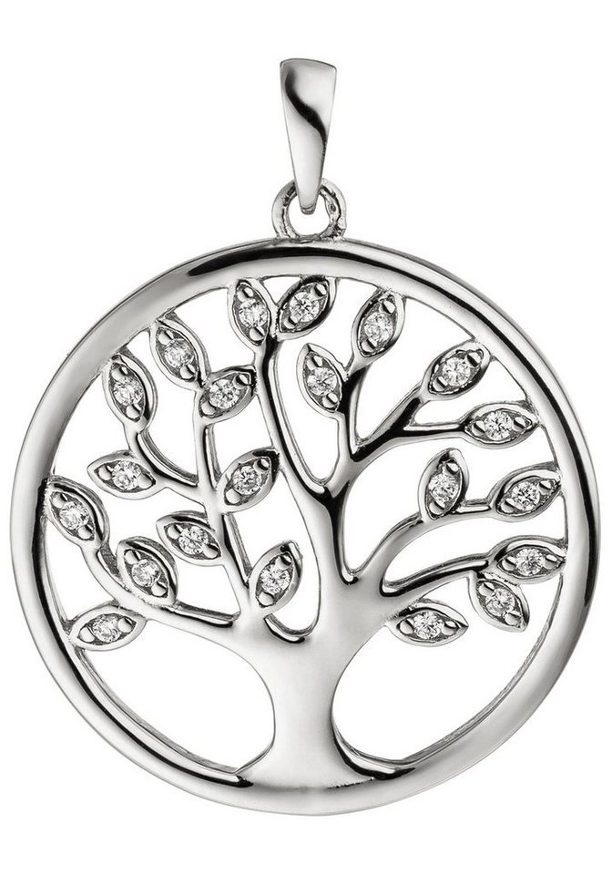 JOBO Kettenanhänger Anhänger Lebensbaum, 925 Silber mit 21 Zirkonia