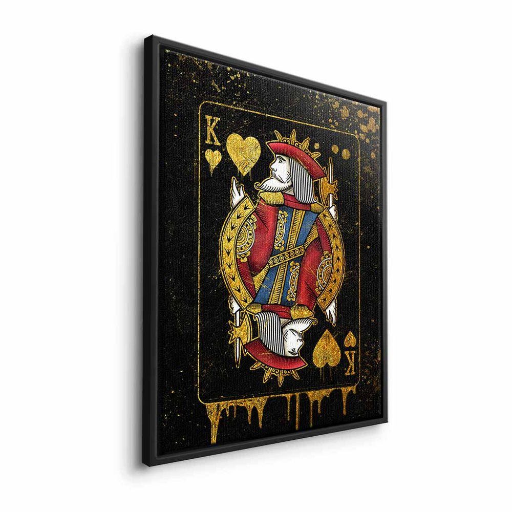 Card Leinwandbild, DOTCOMCANVAS® King Karte Rahmen weißer schwarz premi mit König Leinwandbild edel gold elegant