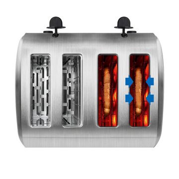 OZAVO Toaster OZ331 mit 7 Bräunungsstufen, Zentrierfunktion, 4 kurze Schlitze, 1700 W, Brötchenaufsatz Abnehmbarer Krümelschublade Edelstahlgehäuse