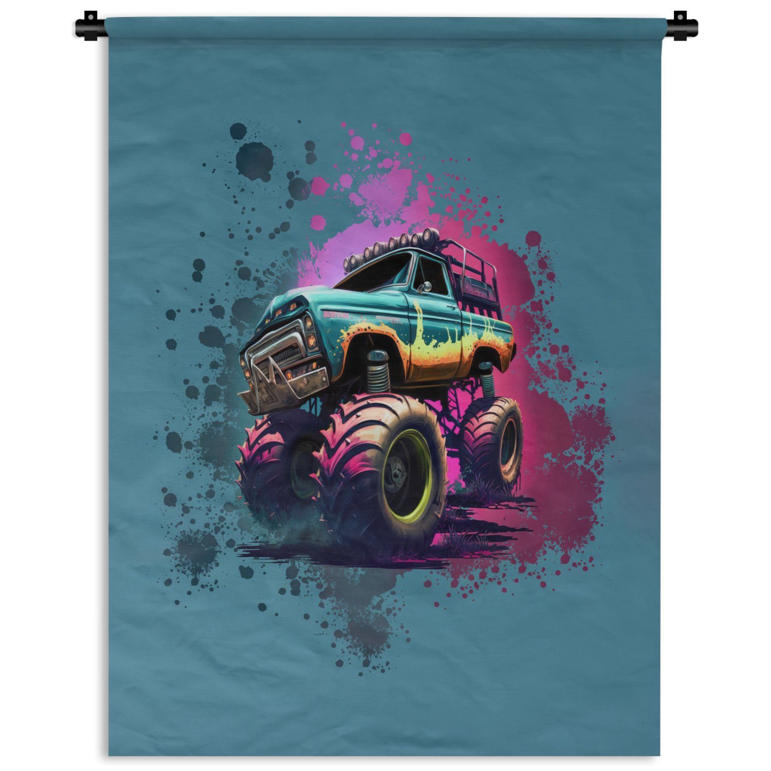 MuchoWow Wanddekoobjekt Monstertruck - - Tapisserie, Graffiti - Wand, Neon, - der Wohnzimmer, an Schlafzimmer Farbe Rosa Deko für