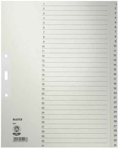 LEITZ Aktenordner LEITZ Tauenpapier-Register, Zahlen, A4 Überbreite, 1-31,grau