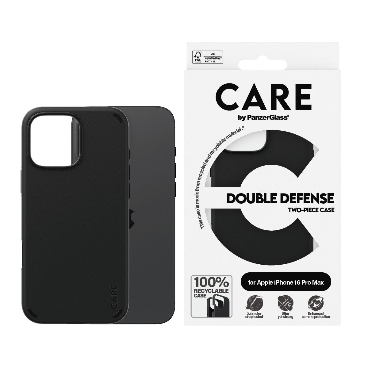 CARE by PanzerGlass Handyhülle Double Defence Case für Apple iPhone 16 Pro Max, Backcover, Schutzhülle, Handyschutzhülle, Case, Schutzcase, stoßfest