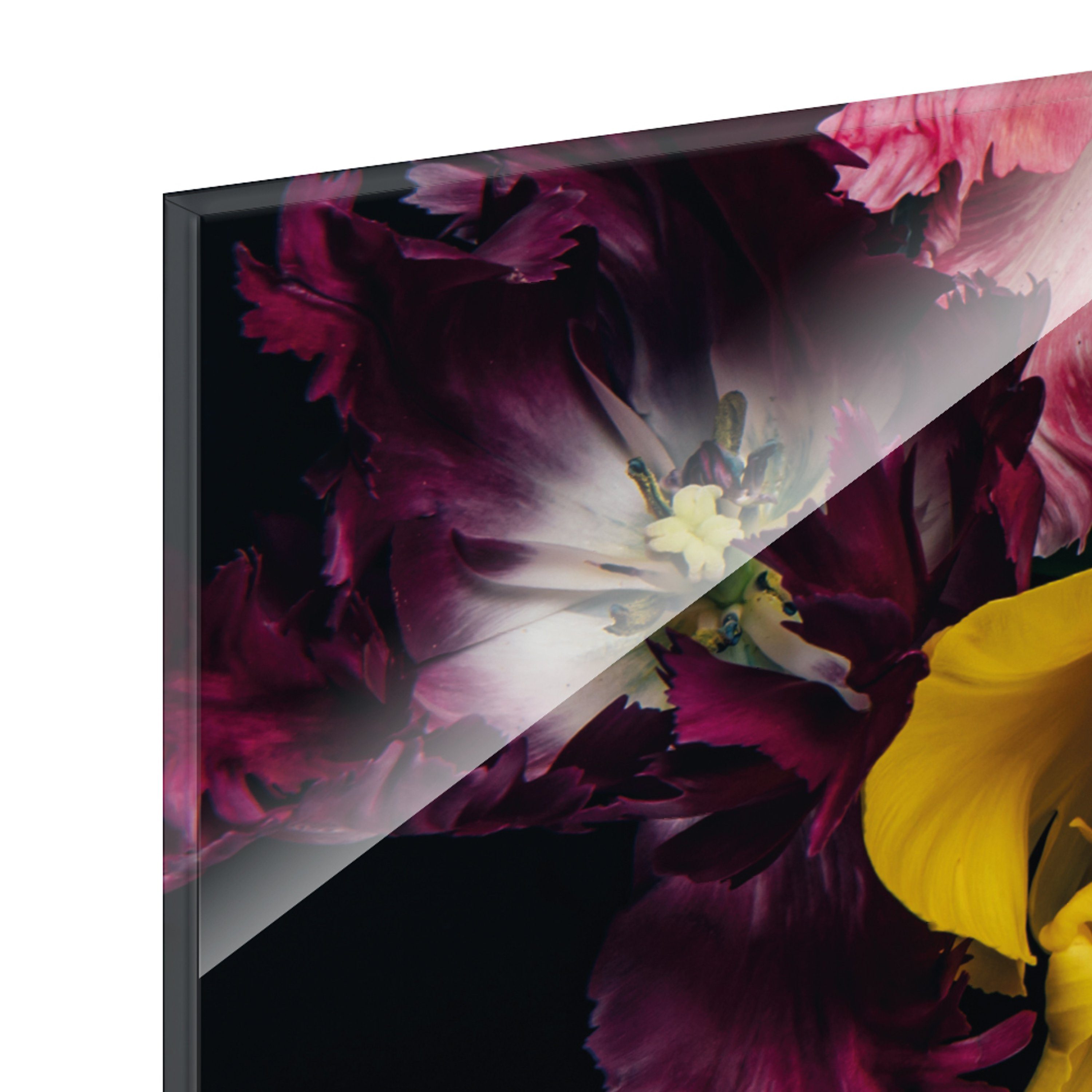 bunt 150x50cm aus mehrteiliges Bild Blumen Glasbild Glas Glasbild 3-Teiler artissimo