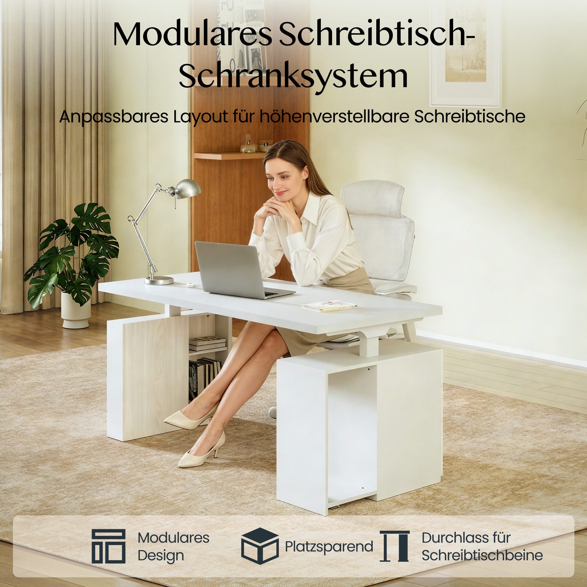 FLEXISPOT Schreibtisch Elektrischer Höhenverstellbarer Schreibtisch mit Bein-Schrank Set (2 Motoren,höhenverstellbar 70–119 cm,4 Speicherhöhen, 25 mm Tischplatte, mit Stauraum & Kabelmanagement), leise <50 dB