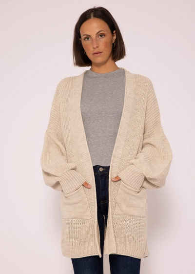 SASSYCLASSY Cardigan Oversize Strickjacke Damen aus weichem Grobstrick Lässiger Strick Cardigan mit Taschen und Ballonärmeln, Made in Italy