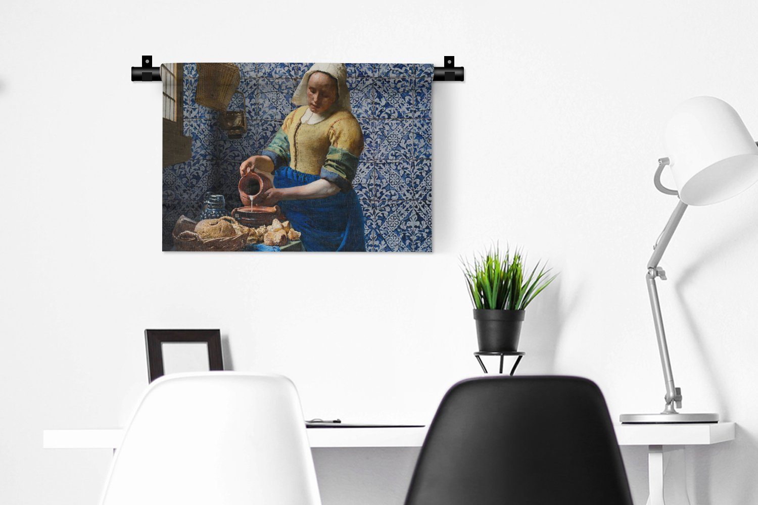 MuchoWow Wanddekoobjekt Milchmädchen - Delfter Wandbehang, Meister, Blau Wohnzimmer, Alte Vermeer für Kinderzimmer Schlafzimmer, - Kleid, Gemälde - - Wanddeko