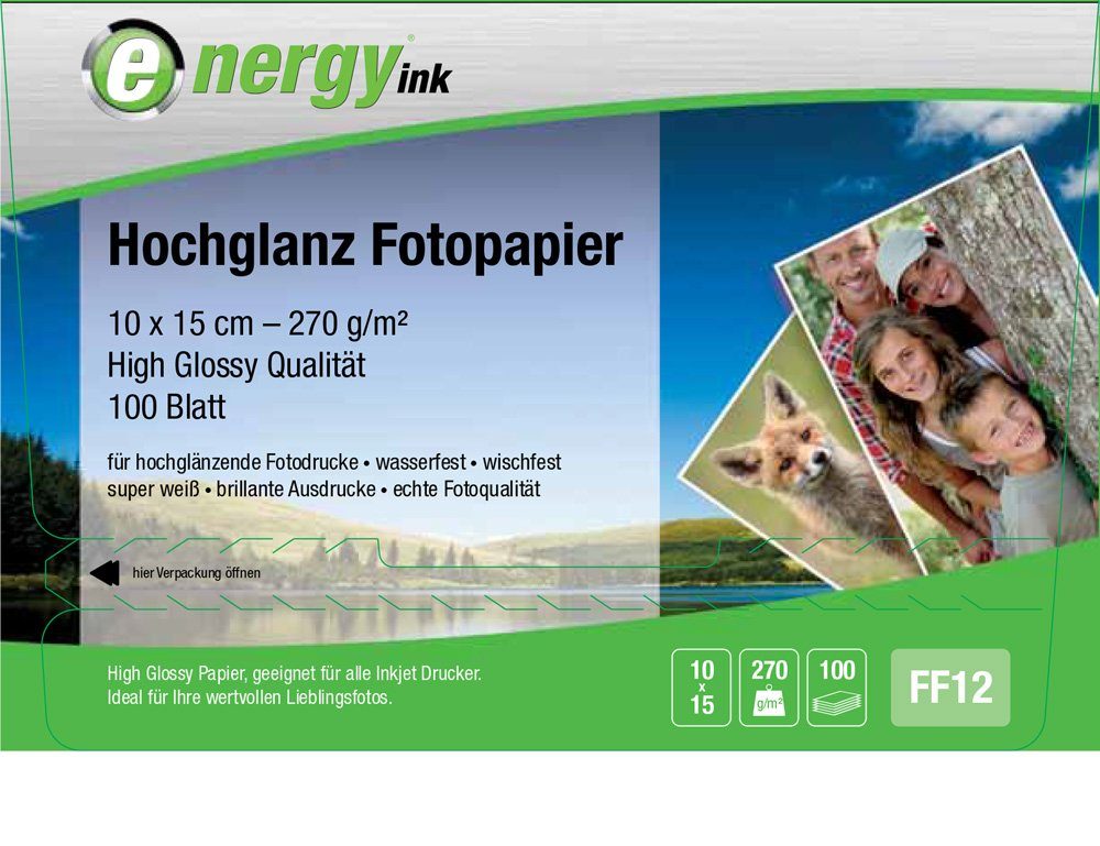 Energy-ink Fotopapier energy ink FF12, Fotopapier FF12 - 10x15 cm - 270g - 100 Blatt glossy