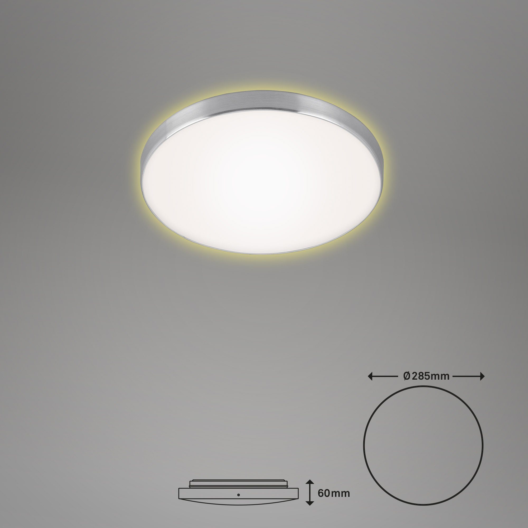 Briloner Leuchten Ø28,5cm verbaut, 3000K Deckenlampe 3443-119, fest Backlighteffekt 12W LED Deckenleuchte Warmweiß, LED