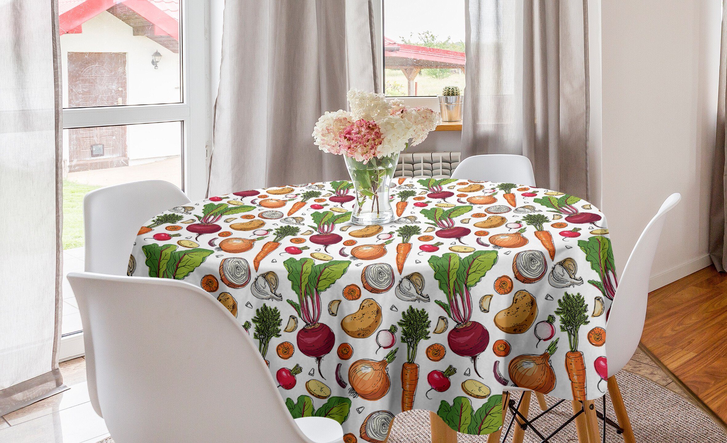 Abakuhaus Tischdecke Kreis Tischdecke Abdeckung für Esszimmer Küche Dekoration, Gemüse Flüchtiger Painted Foods