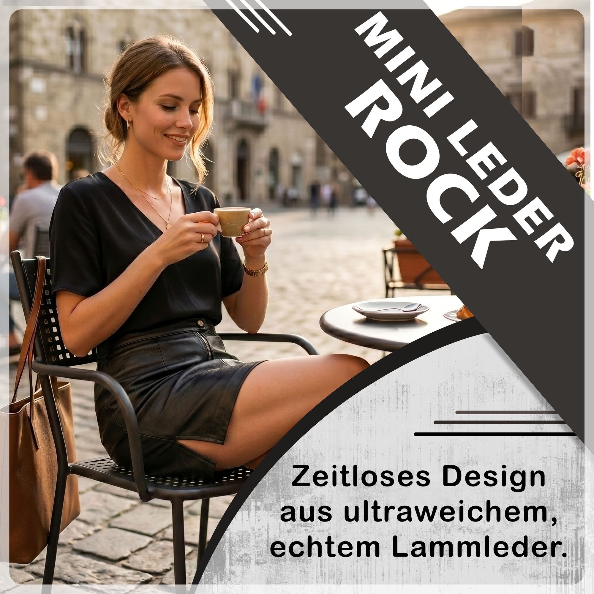 German Wear Lederrock Trend451R Mini Mini Lederrock echtes Leder schwarz