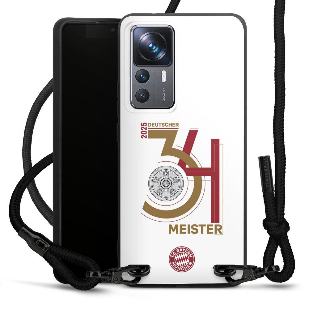 DeinDesign Handyhülle FC Bayern München Meister Offizielles Lizenzprodukt, Xiaomi 12T 5G Premium Handykette Hülle mit Band Case zum Umhängen