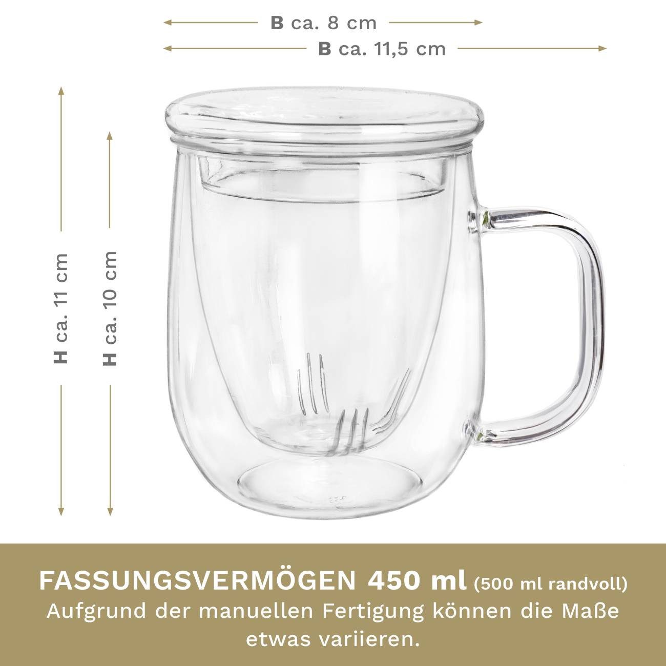 Creano Teeglas Creano Teeglas 450ml - mit Sieb und Deckel aus Glas – Bild 4 von 5