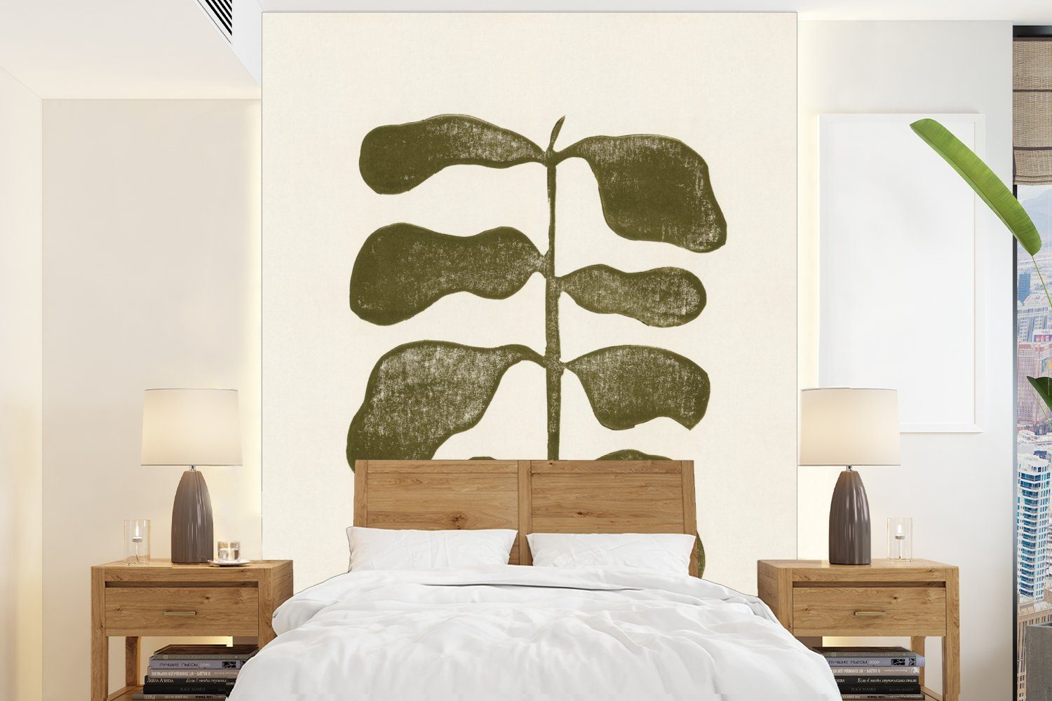 MuchoWow Fototapete Pflanze - Grün - Pastell - Blume, Matt, bedruckt, (4 St), Montagefertig Vinyl Tapete für Wohnzimmer, Wandtapete
