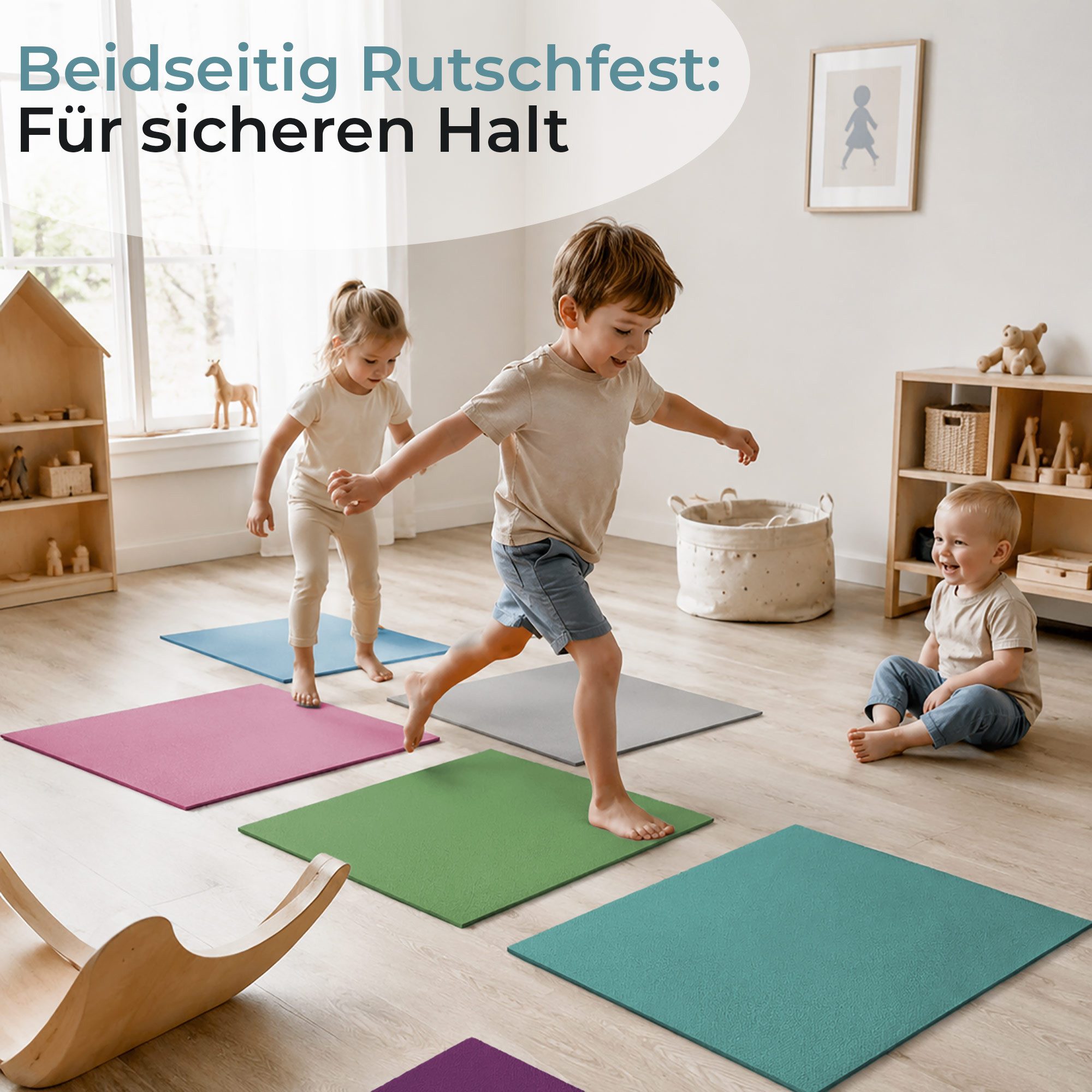 Sanosoft Spielmatte 5er SET Sanoplay Spiel & Sport Fliese Aktiv Grau 30 x 40 cm (Sportmatte), beidseitig rutschfest