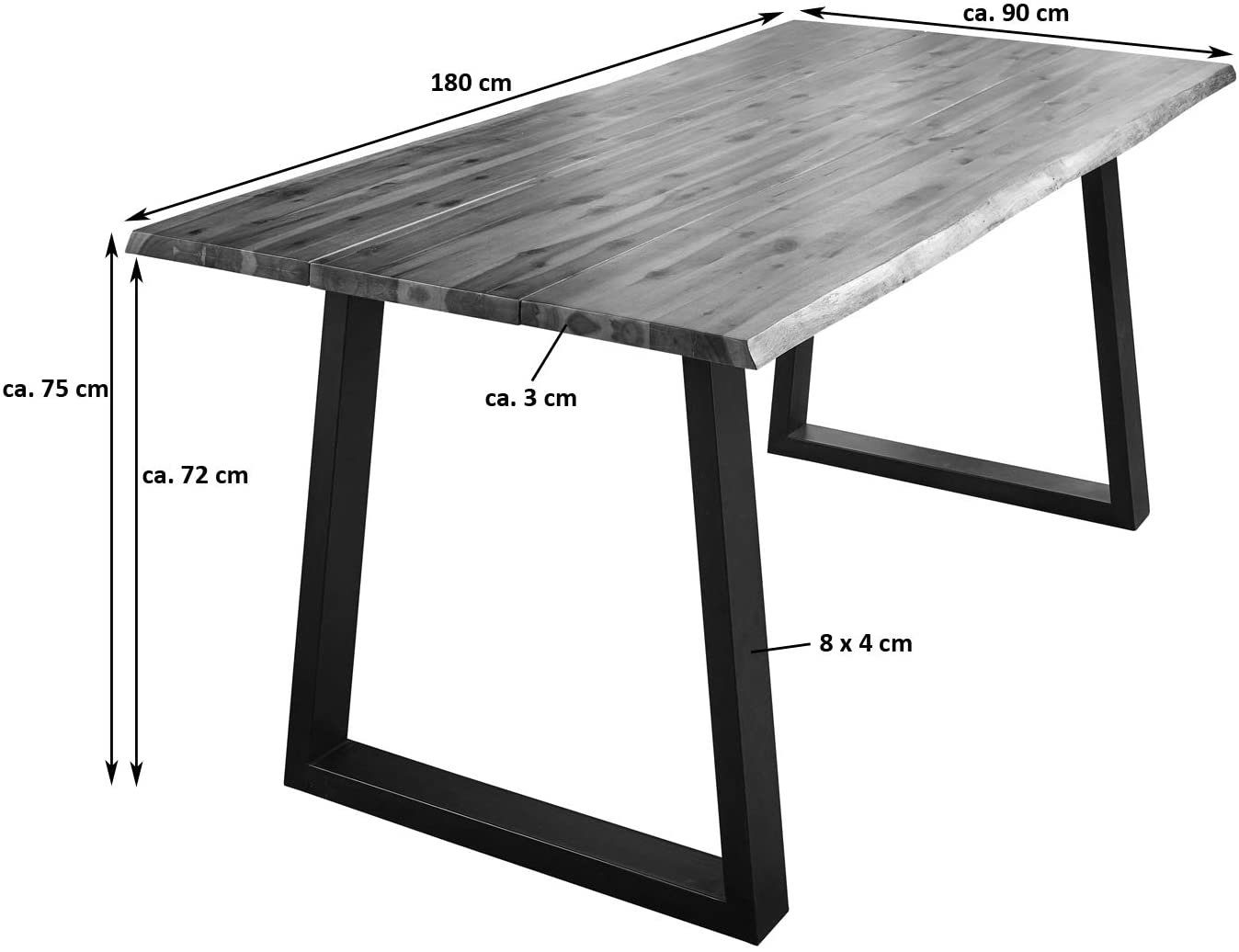 Baumkante, Essgruppe Stühle 6 Akazienholz, Hevlin, cognacfarben, und Metallgestell SAM®