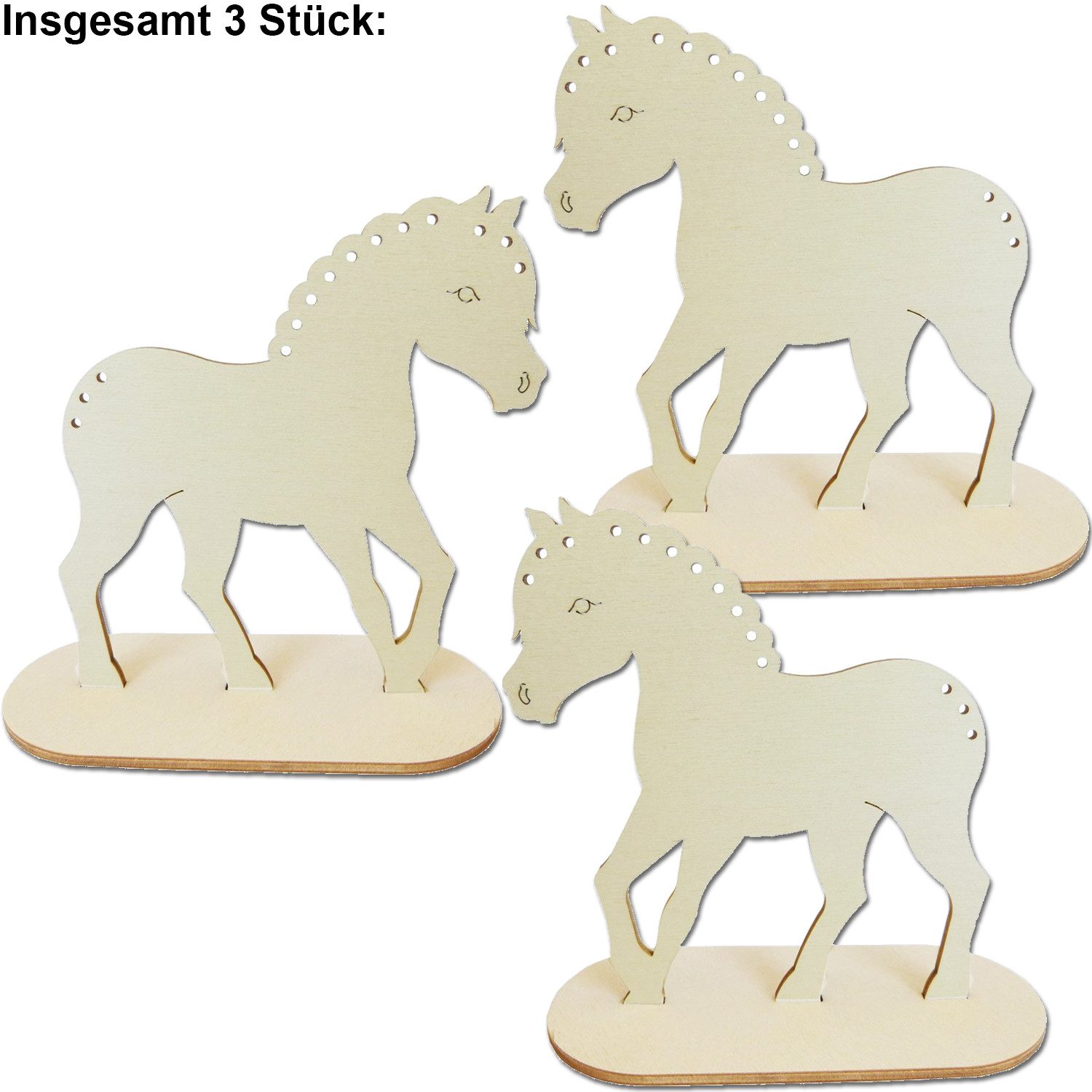 trendmarkt24 Fensterdekoration Pony Pferdedeko 3er Set 14,5x15cm Mitbringsel Kindergeburtstag, Flechtmotiv