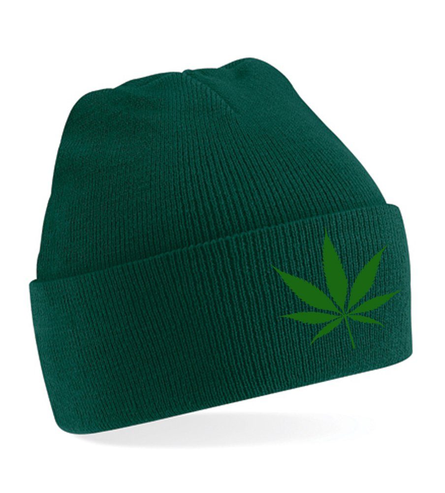 Blondie & Brownie Beanie Unisex Erwachsenen Mütze Cannabis 420 Flaschengrün