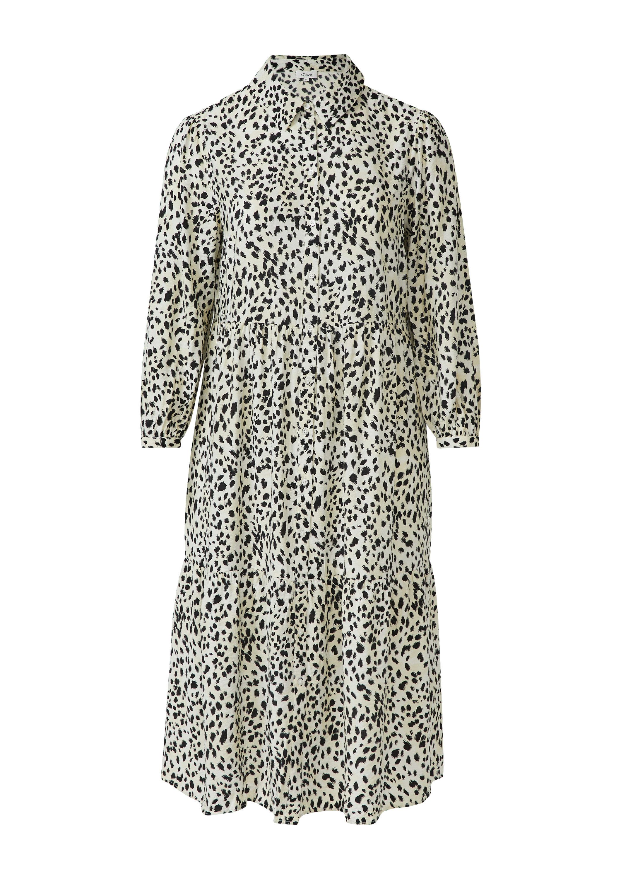s.Oliver Midikleid Kleid Viskosemix-Kleid mit Hemdkragen und Raffung