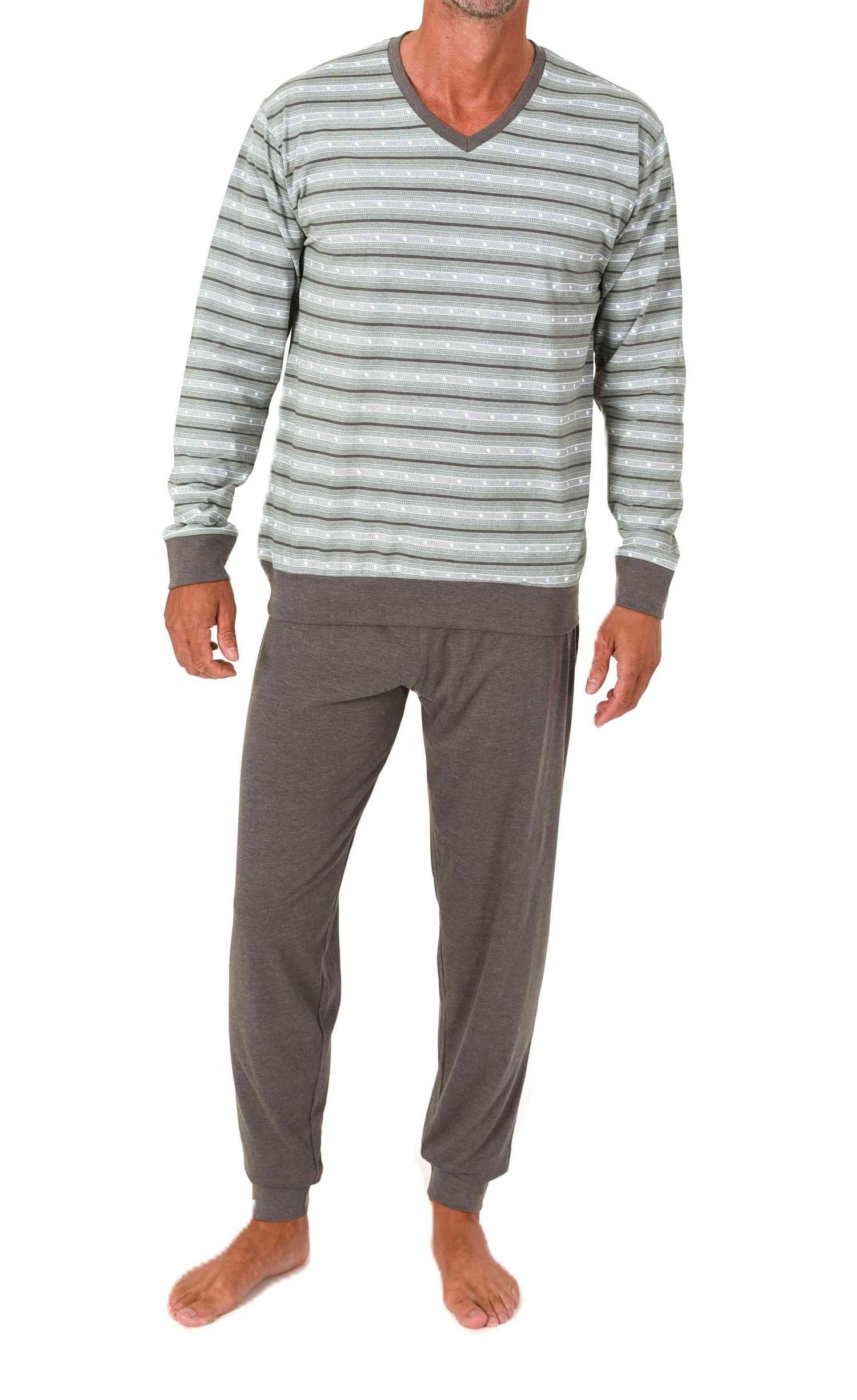 Normann Pyjama Normann Herren langarm Pyjama mit Bündchen in eleganter Streifenoptik