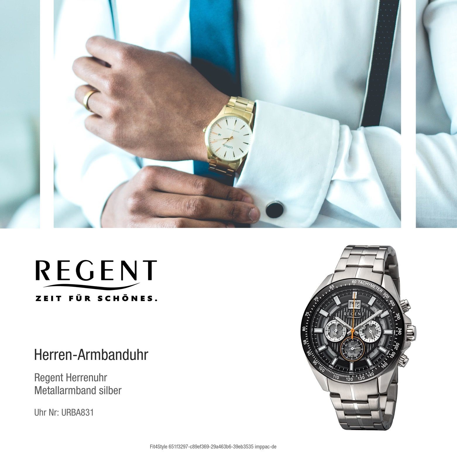 Regent Quarzuhr Regent Herren Armbanduhr 46mm), rund, (ca. Armbanduhr Herren Metallarmband groß Analog, extra orange
