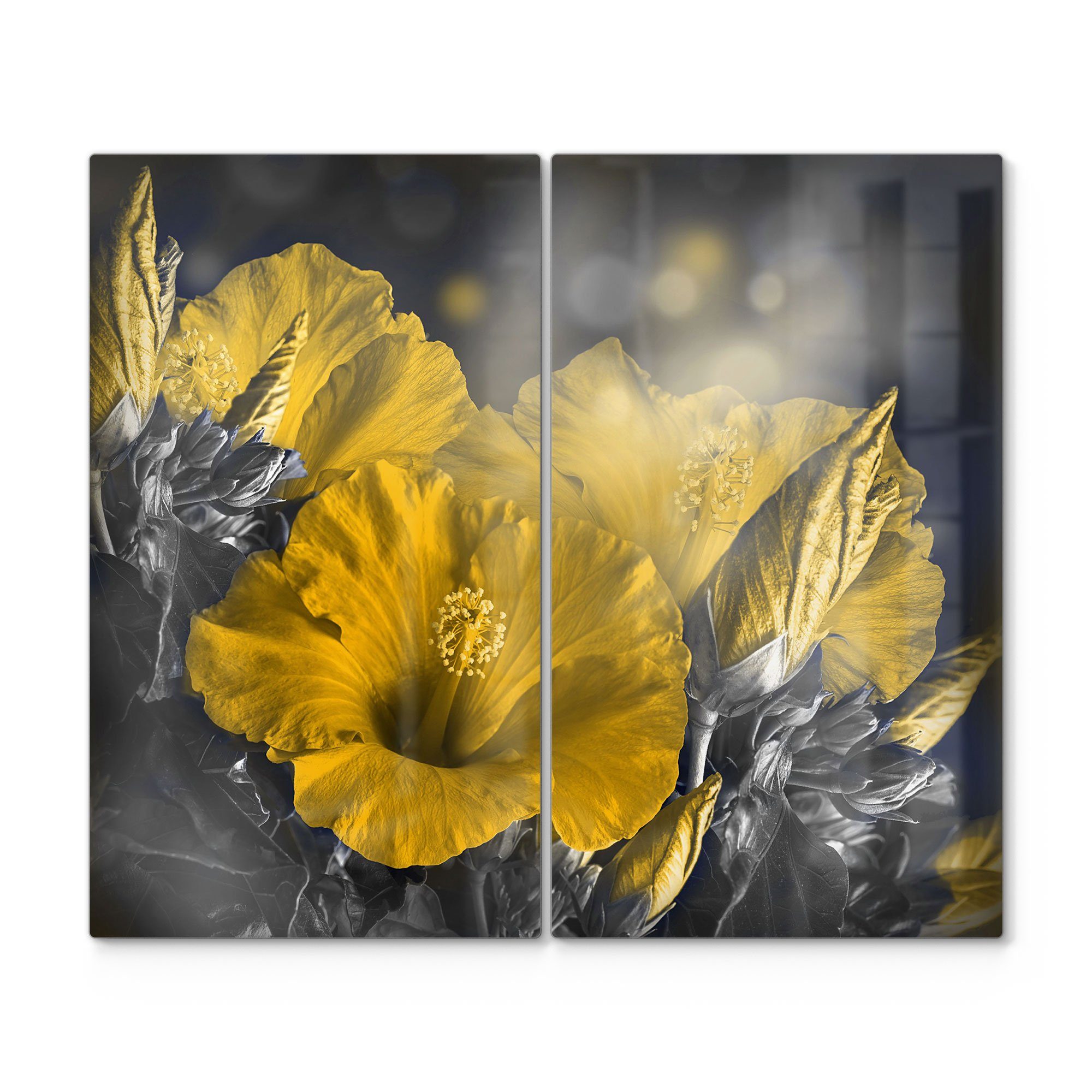 'Blüten Roseneibisch', Ceranfeld des Herdabdeckplatte Glas, (2 tlg), Glas DEQORI Herd Herdblende-/Abdeckplatte
