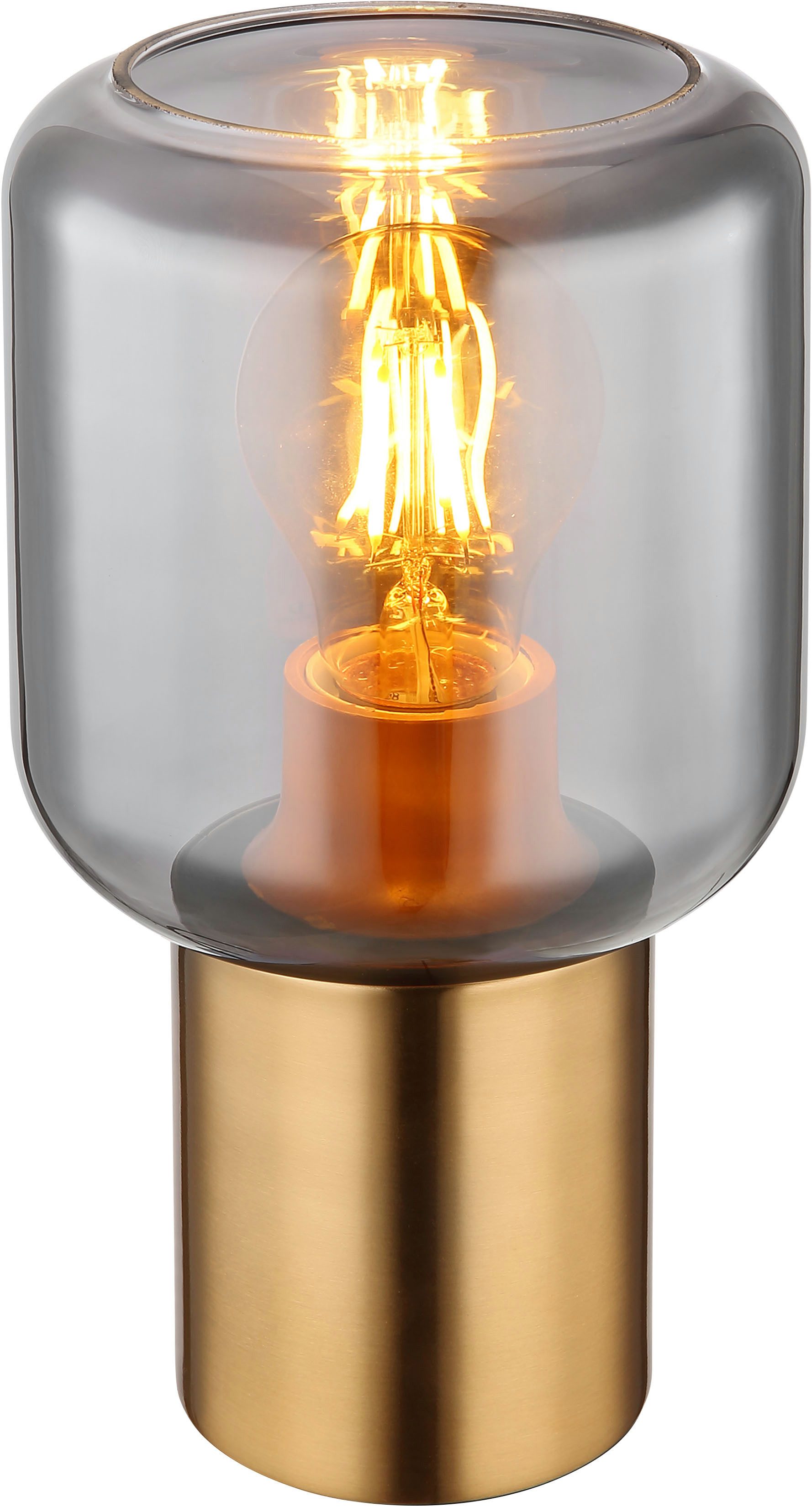 GLOBO LIGHTING Tischleuchte NINJO, ohne Leuchtmittel, Tischlampe/messingfarben/Glas rauchfarben/Wohnzimmer/Schlafzimmer
