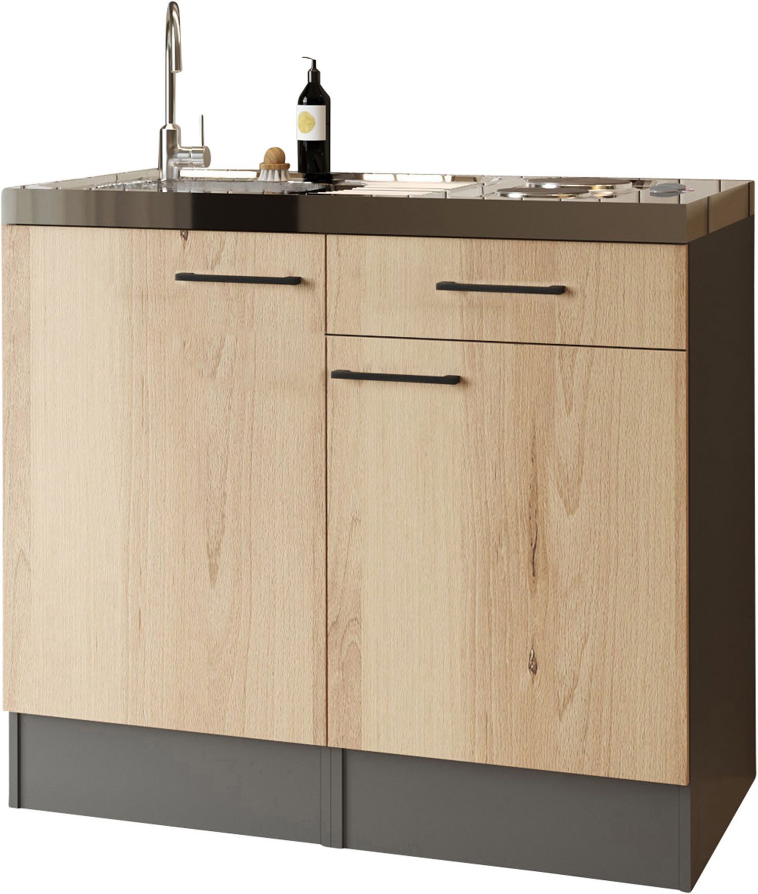 RESPEKTA Pantryküche Oliver, zerlegt, mit Massekochfeld, mit Soft-Close Funktion, Breite 100 cm