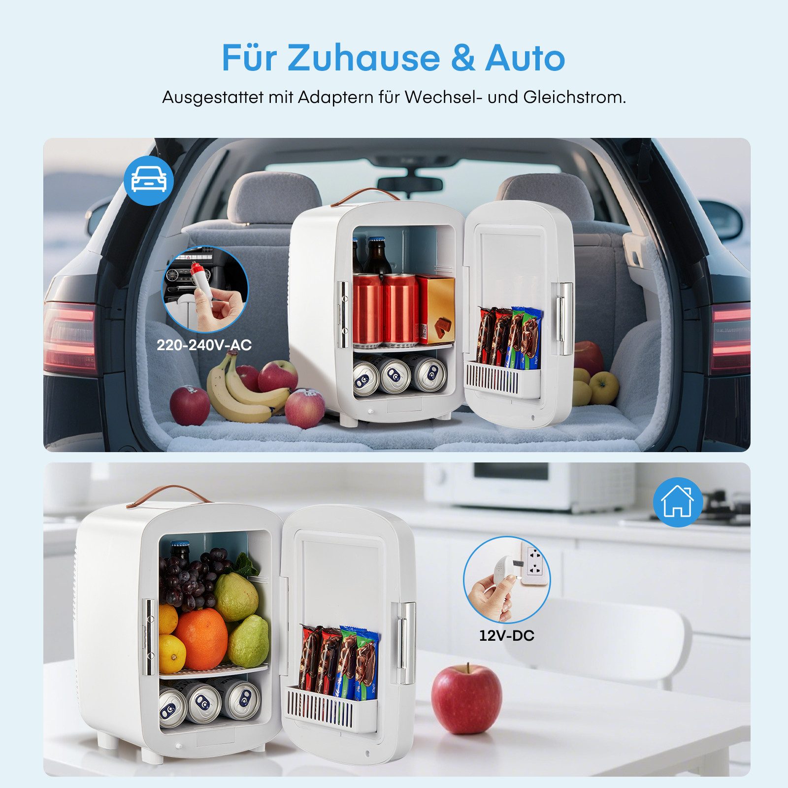 FOHERE Kühlbox 10L Mini Kühlschrank Kühl,tragbar AC DC 220-240V/12V