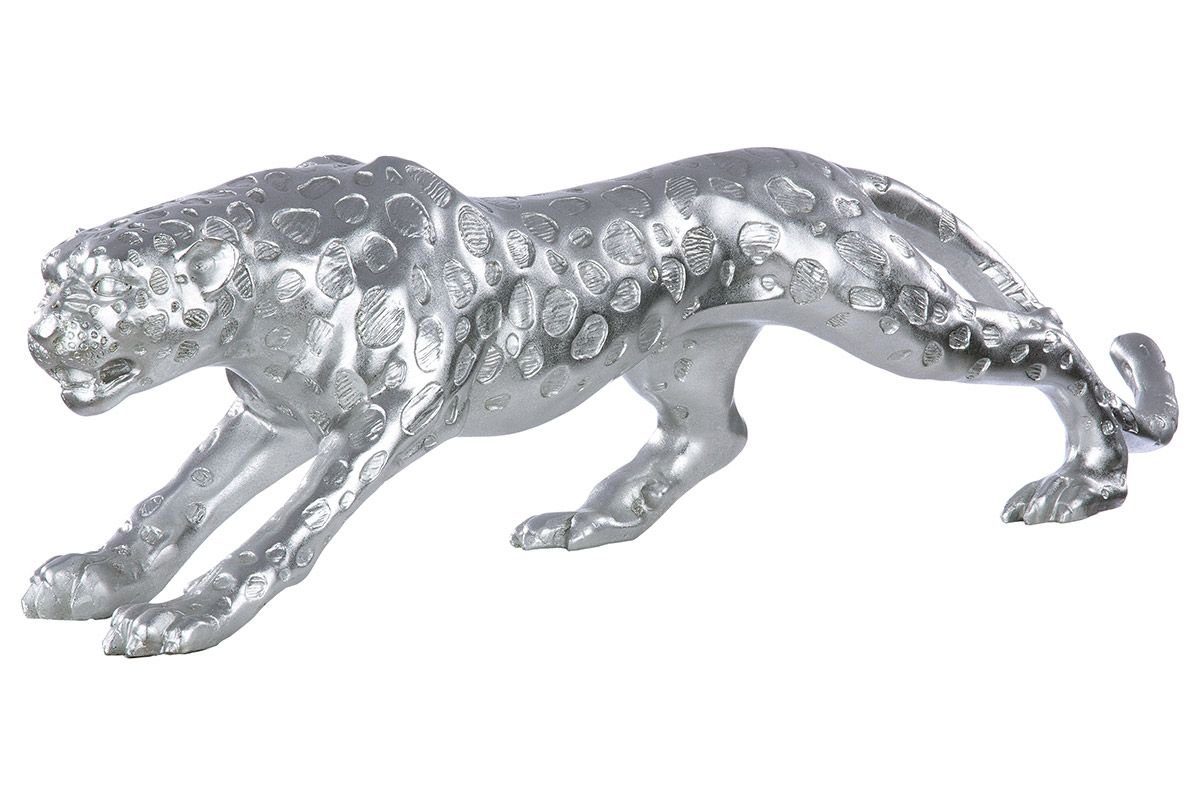GILDE Dekoobjekt Poly Gepard in Silberfarben Matt, 80 cm Moderne und Elegante Dekofigur