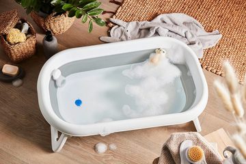 Rotho Babydesign Babybadewanne Faltbadewanne - Baby Bath 2 go, Babybadewanne mit Wassertemperaturmessung am Ablaufstopfen