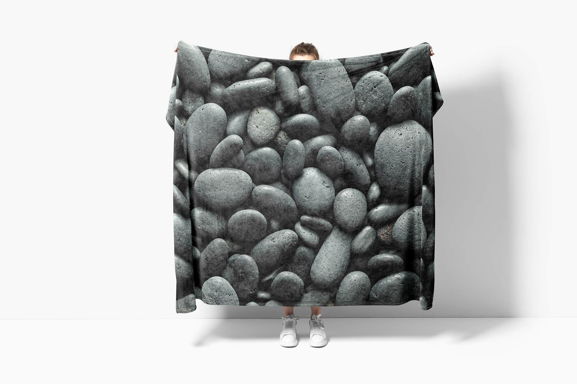 Handtücher Handtuch Baumwolle-Polyester-Mix Art runde Ste, Sinus Saunatuch mit (1-St), Strandhandtuch Handtuch Schwarze Kuscheldecke Fotomotiv