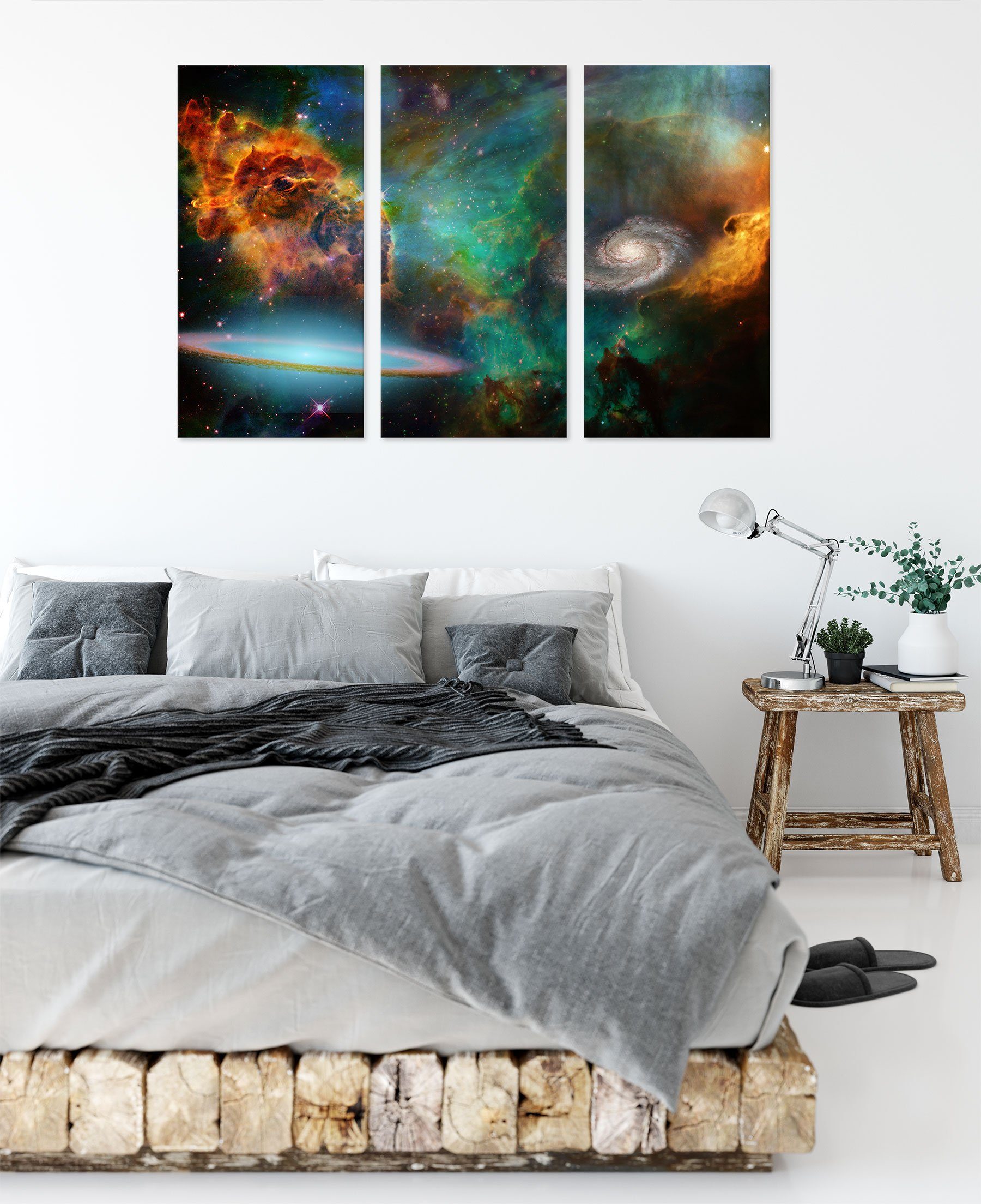 Pixxprint Leinwandbild Galaxie St), mit 3Teiler (1 mit inkl. Galaxie bespannt, Sternennebel fertig Leinwandbild (120x80cm) Sternennebel, Zackenaufhänger