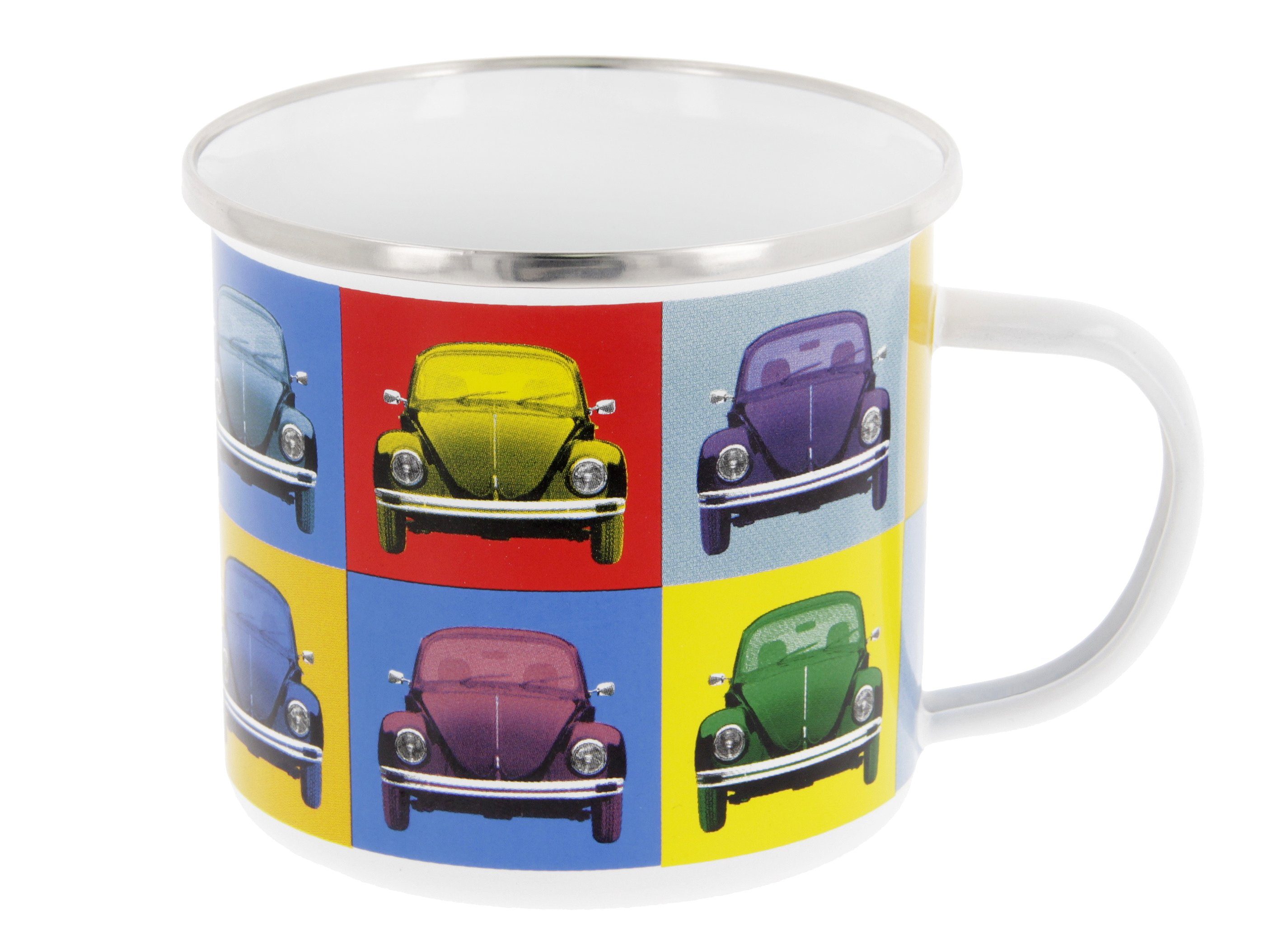 VW Collection by BRISA Tasse Volkswagen Große Emaille Kaffeetasse, Emaille, Teetasse für Camping & Outdoor Käfer 500 ml Multicolor | Teetassen