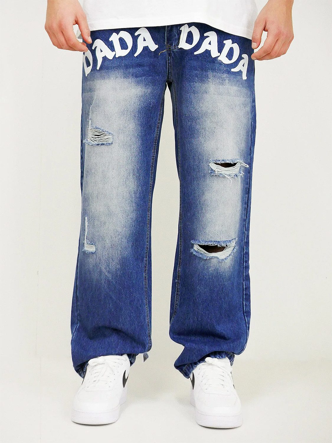 DADA Supreme Regular-fit-Jeans Mit Frontprint und Used-Effekten Loose Denim Logo Destroyed