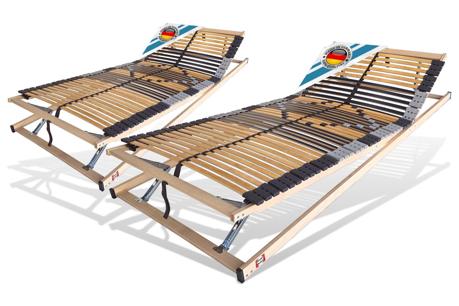 Lattenrost mit 42 Leisten, 100% Buche, 7 Zonen, MONTIERT bis 250 Kg BELASTBAR, Matratzen Perfekt, Kopfteil manuell verstellbar, Fußteil manuell verstellbar, Spar Set im Angebot vorhanden, Lattenrost mit Trio Kautschukkappen Top Lagerung der Leisten