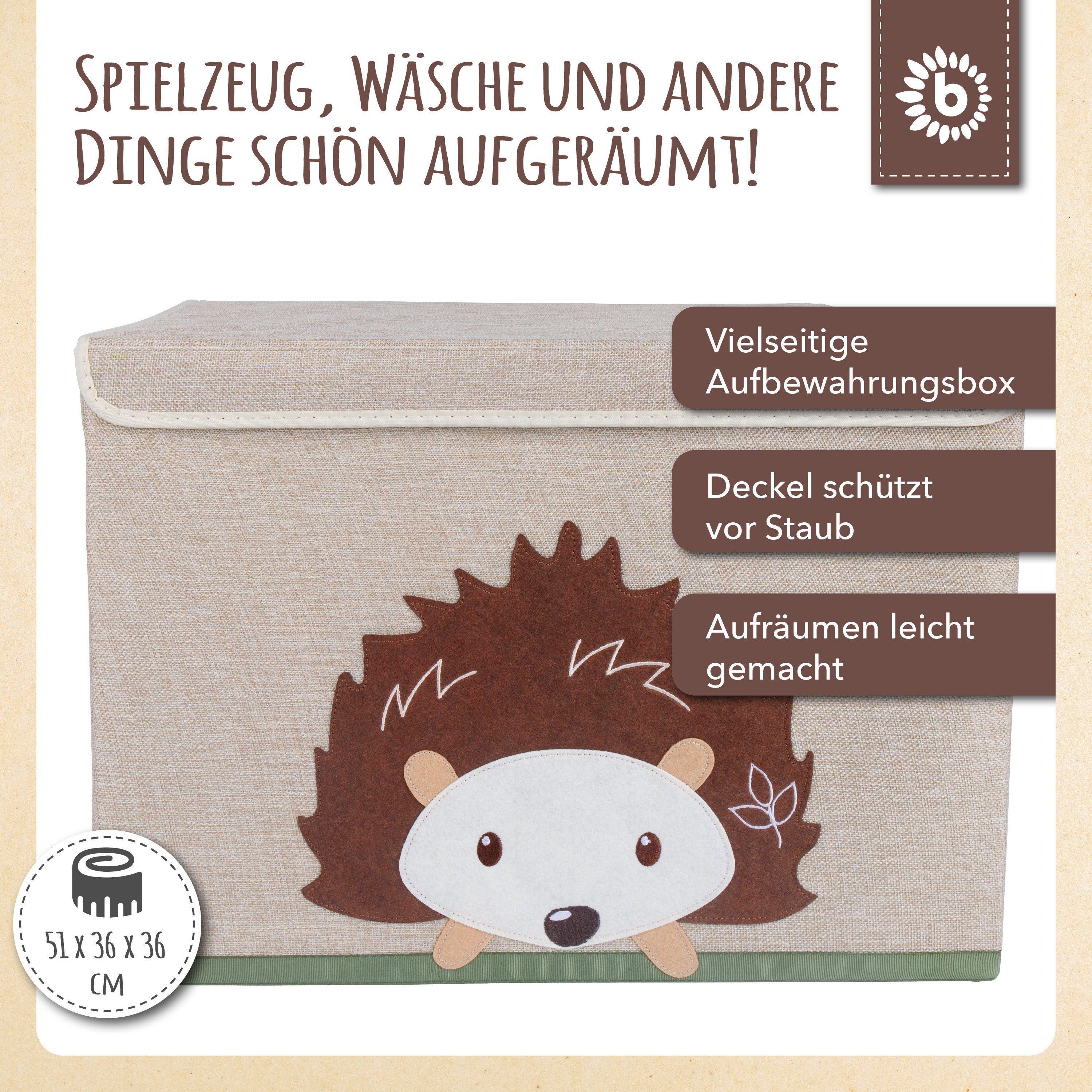 BIECO Spielzeugtruhe Bieco faltbar ca. Aufbewahrungsbox Igel Organizer Groß mit Deckel mit Wickeltisch Deckel Kisten Kinder Deckel 65L mit Motiv Spielzeugkiste Aufbewahrungsbox Aufbewahrungsbox 36x36x51cm