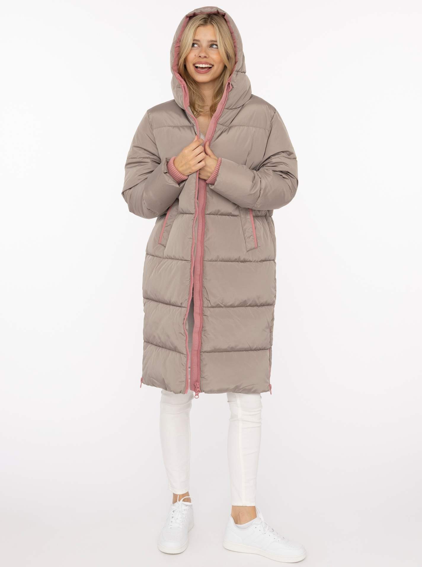 Zwillingsherz Steppmantel „Cozy“ Kapuze, farbliche Details, Reißverschluss, elastische Bündchen