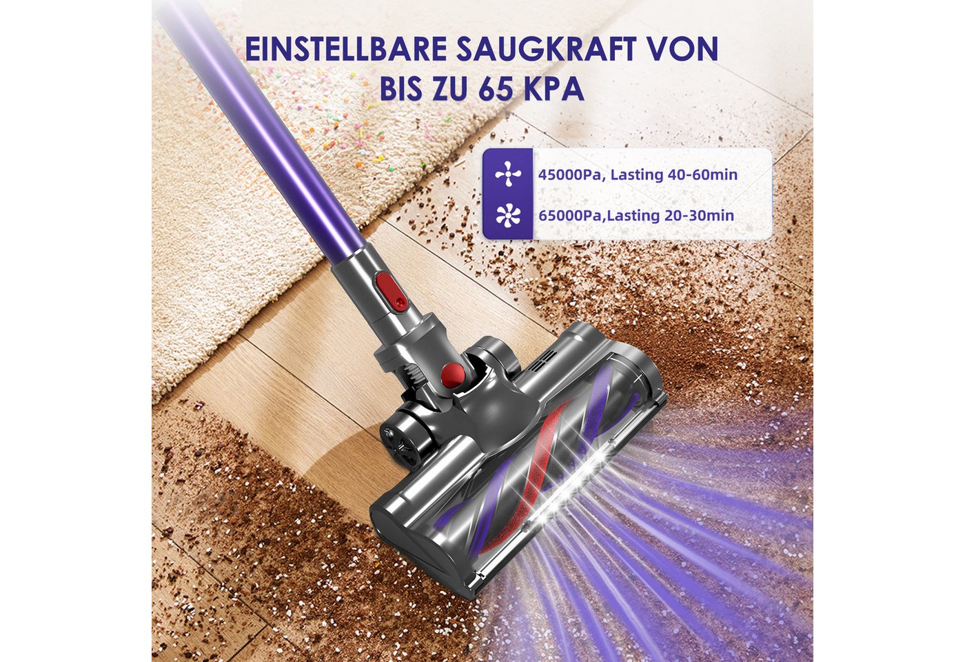 Hiazurm Akku-Hand-und Stielstaubsauger Akku Staubsauger,55000Pa/1.8L/55min 8 in 1 Staubsauger Kabellos, beutellos, Mit LED Display,2 Saugstufen,Akkusauger,Für Böden,Teppich,Tierhaare