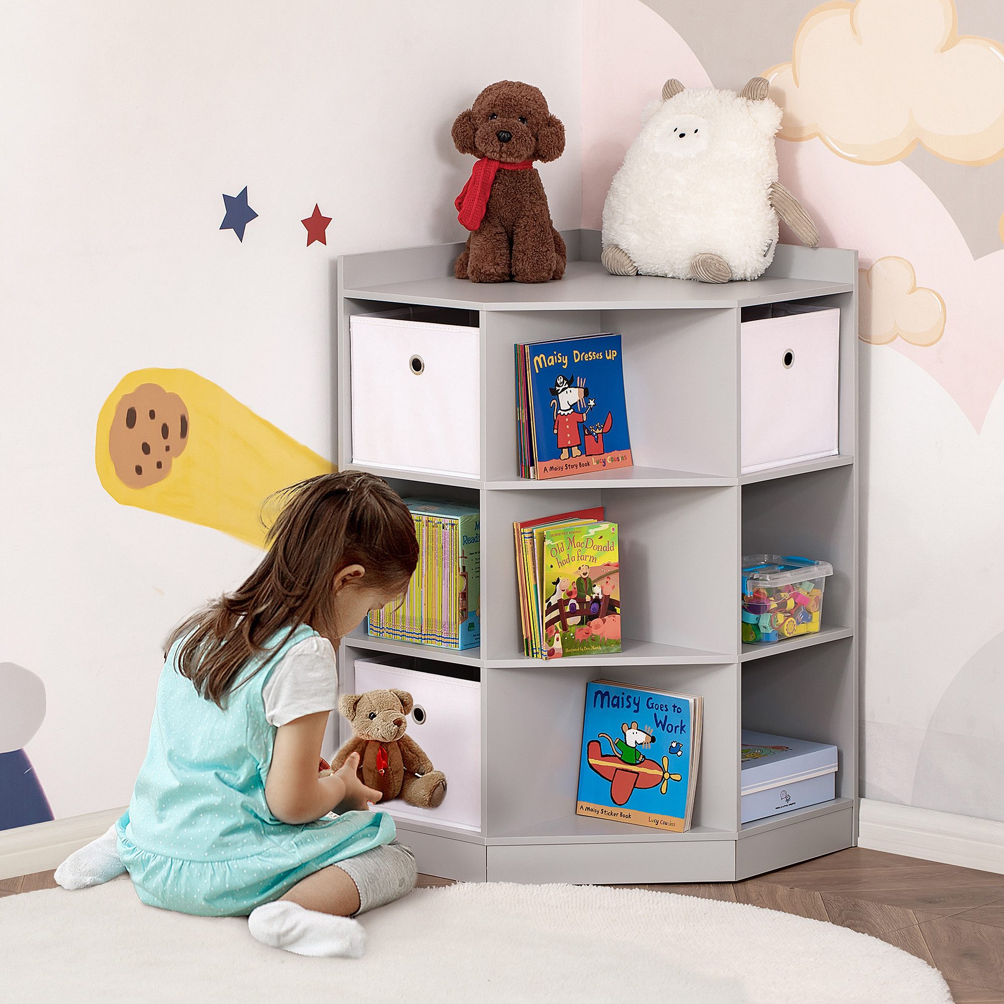 HOMCOM Kinderregal Spielzeugablage, Eckregal mit 3 günstig online kaufen