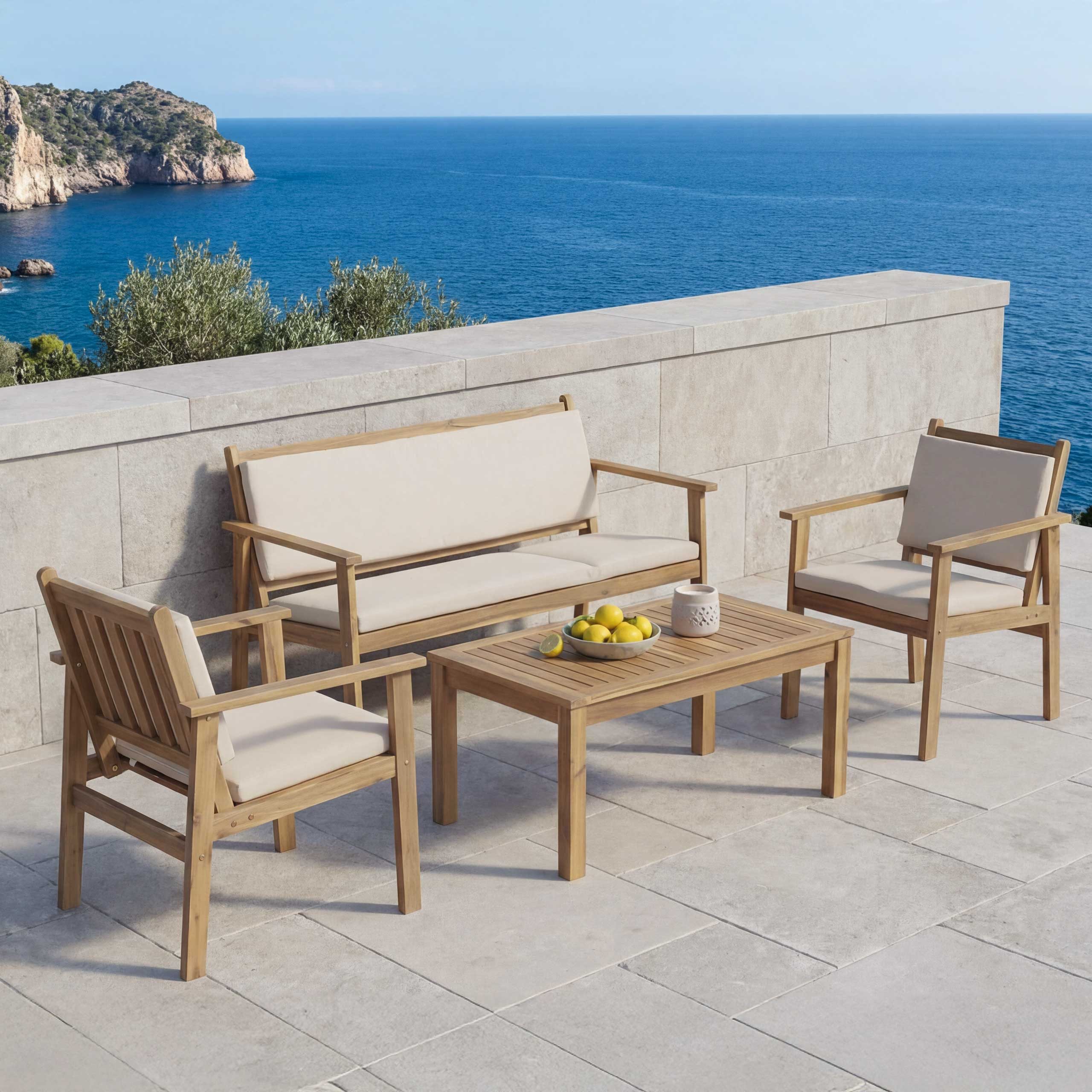 MCW Polstergarnitur MCW-O19, (4-tlg., 1x Bank, 2x Sessel, 1x Tisch), Mit Fußbodenschonern