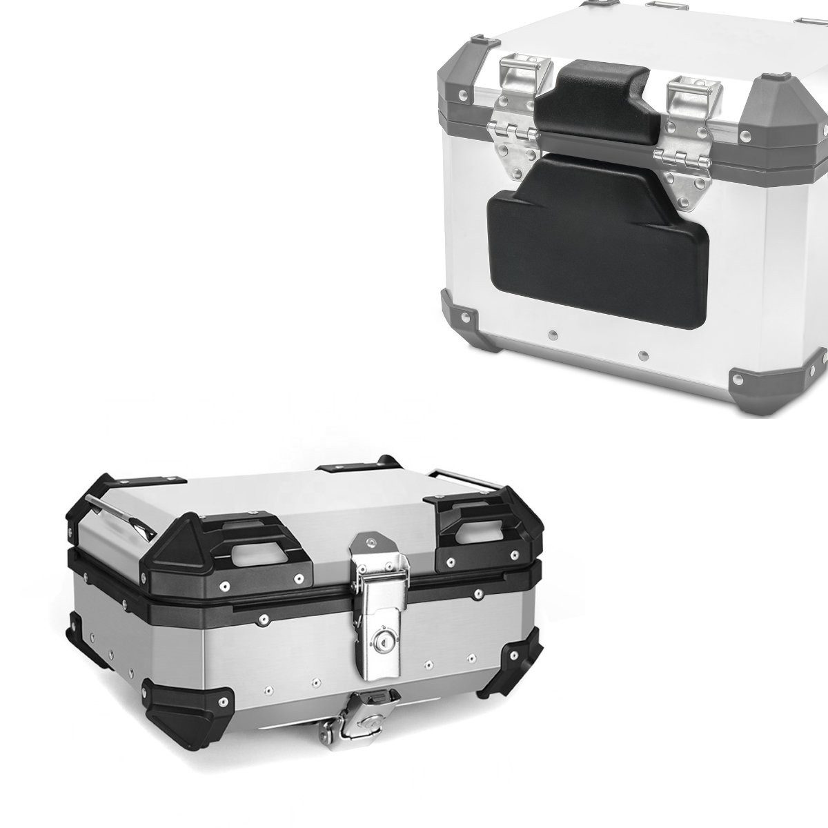 Bagtecs Topcase Motorrad Alu Top Case # XB22 22 Liter silber + Rückenpolster Alu Topca