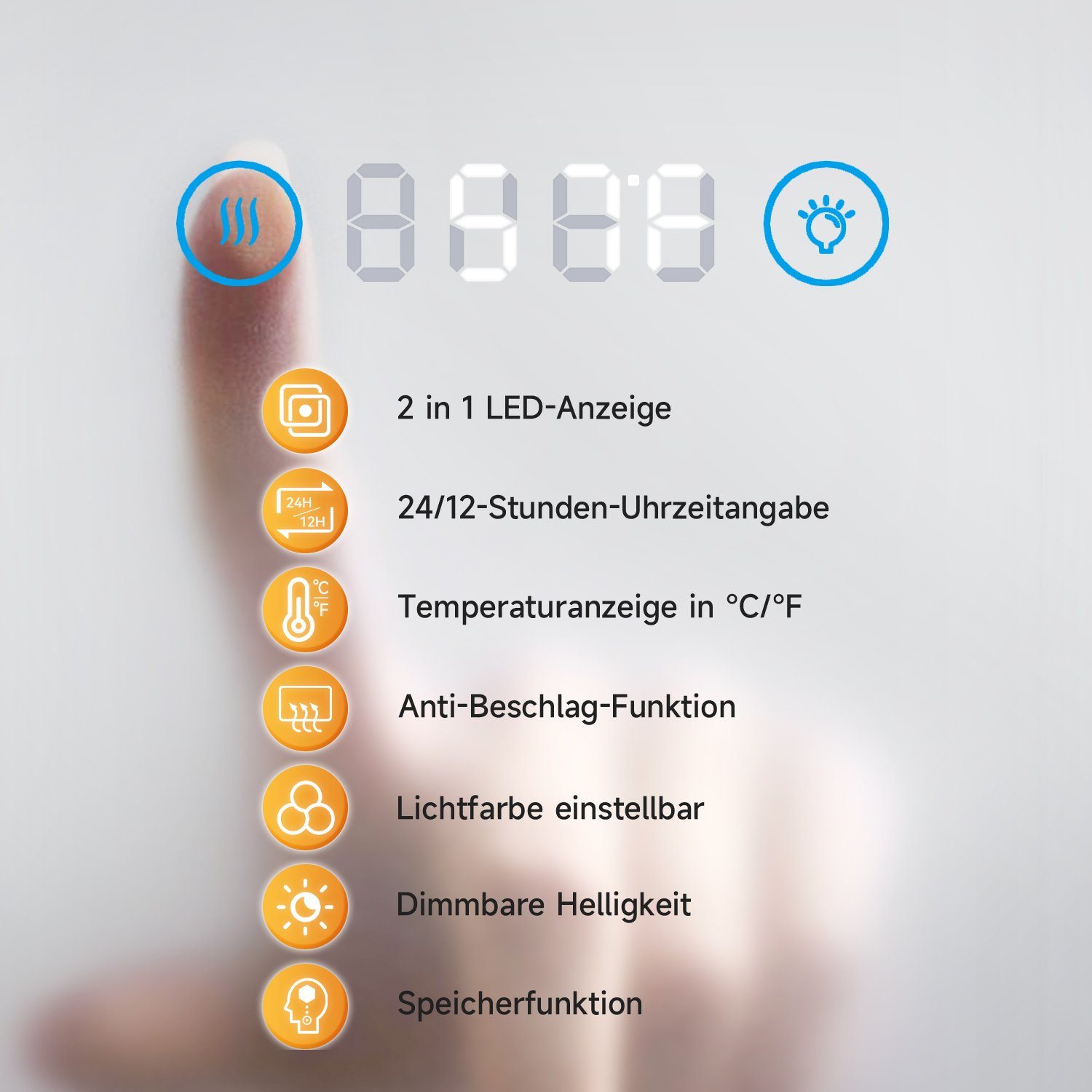 beleuchtung 120x60 Beschlagfrei,Touch,Uhr,Temperaturanzeige Badspiegel Beschlagfrei, led Badspiegel mit cm SONNI