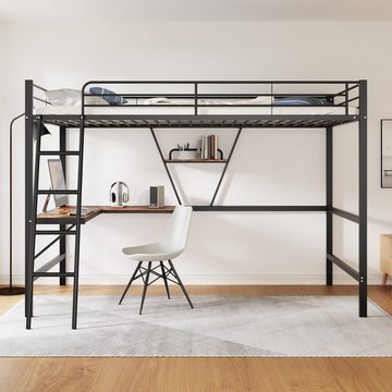 Flieks Hochbett Kinderbett Metallbett Etagenbett mit Schreibtisch und Regal 90x200cm