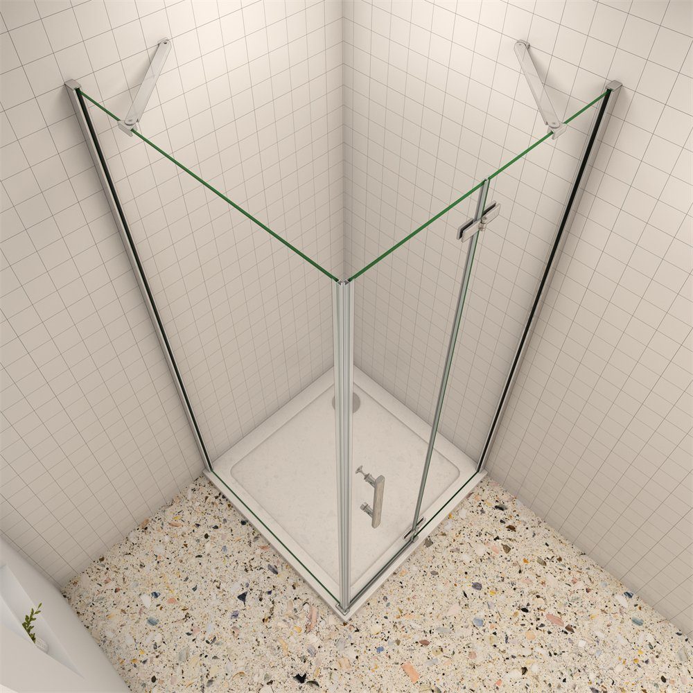 duschspa Eckdusche Eckeinstieg Duchkabine Duschtür Falttür mit Duschtasse Duschwanne, BxT: 76x76 cm, Einscheibensicherheitsglas, Sicherheitsglas, Set, mit Duschwanne