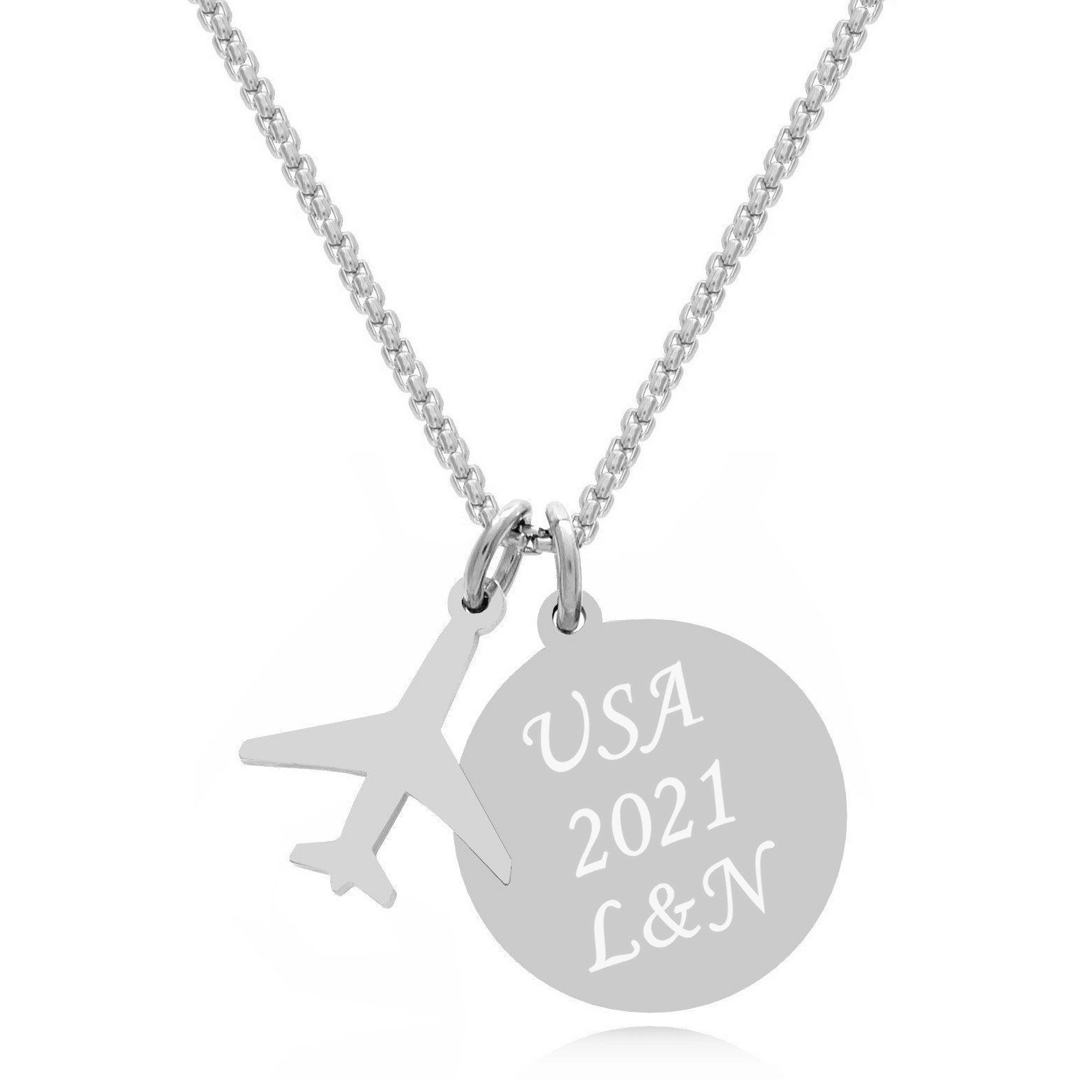 Timando Kette mit Gravur Frauen, Kette mit Flugzeug Anhänger, Personalisierte Kette mit Namen, (Halskette mit Anhänger, Namenskette silber, Geschenk für sie)