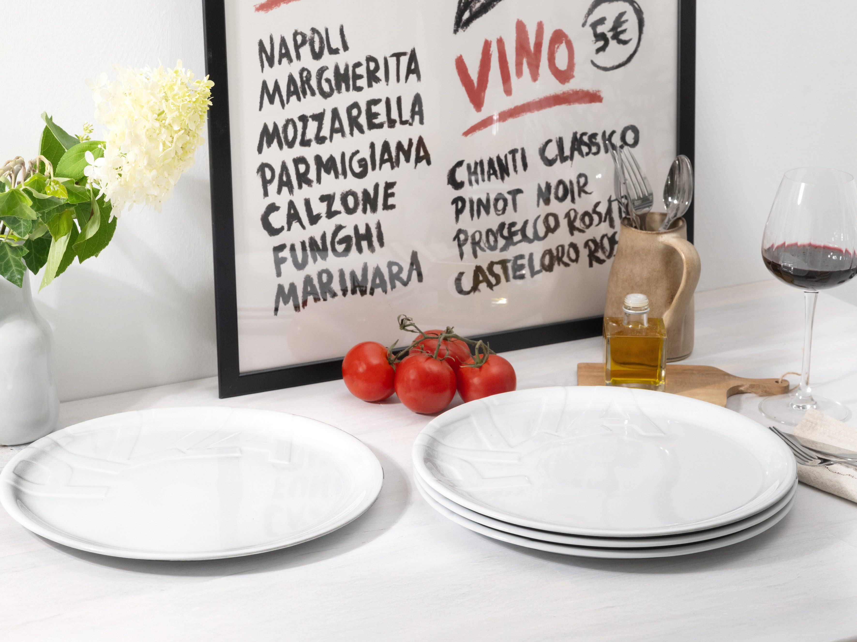 CreaTable Pizzateller Essteller, (4 St), Teller Set für 4 Personen, weiß, Porzellan