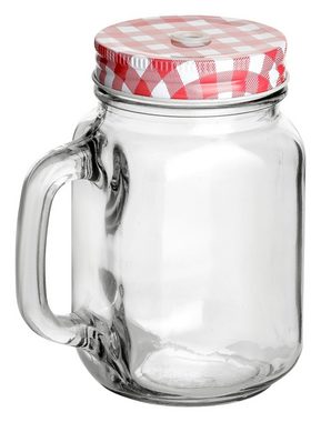 gouveo Gläser-Set Trinkgläser 450 ml mit Schraubdeckel - Trinkglas mit Henkel, 6er Set, rot/silber