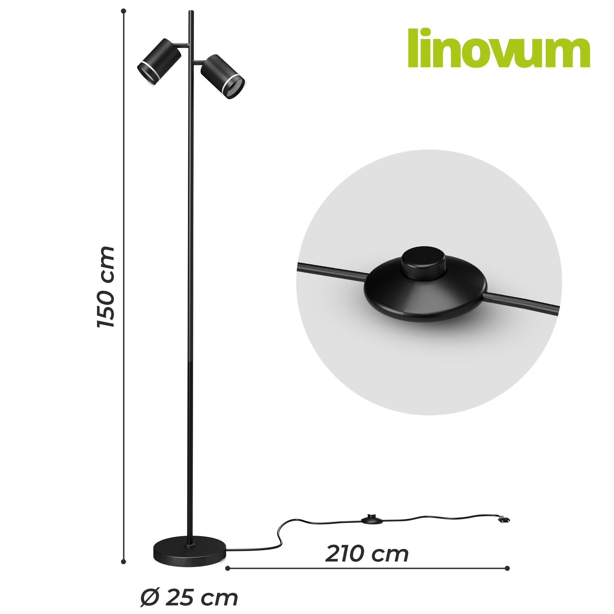 linovum LED Aufbaustrahler TAVIRA Stehlampe LEDs schwarz 3W, inklusive, 2-flammig warmweiß Leuchtmittel GU10 Leuchtmittel mit inklusive