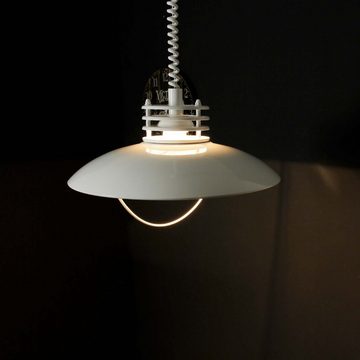 Licht-Erlebnisse Pendelleuchte UFO+LM055, LED wechselbar, Warmweiß, Küchenlampe Weiß inkl. E27 LED 10,5W Metall Retro Hängeleuchte